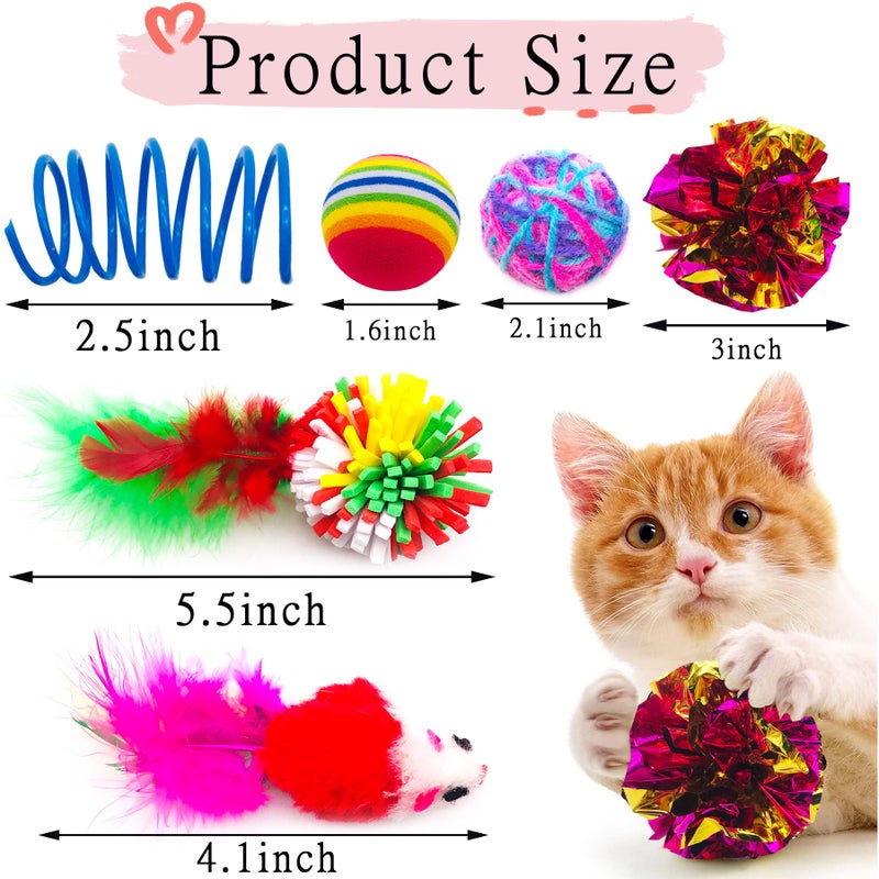 PET SHOW 20Pcs Cats Toys Interactive Kitten Ball Toys Assortments Variety Pack for Indoor Cats Mice Feather Sparkle Crinkle Ball Bells Spring - Image 2